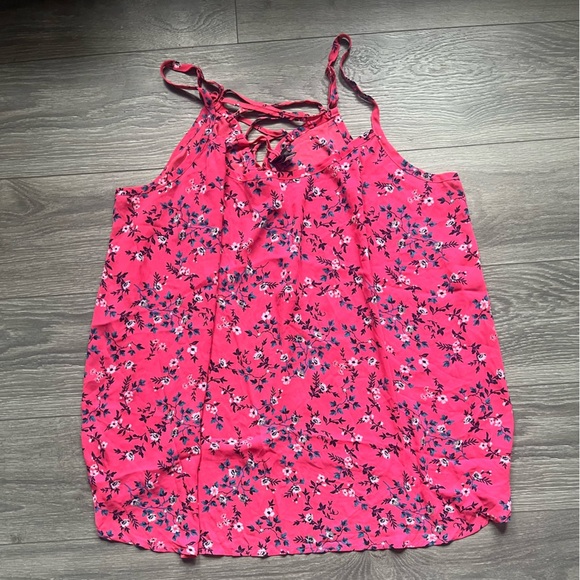 Torrid Pink Floral Spaghetti Strap Criss Cross Back Flowy Spring Summer Top - Picture 1 of 8